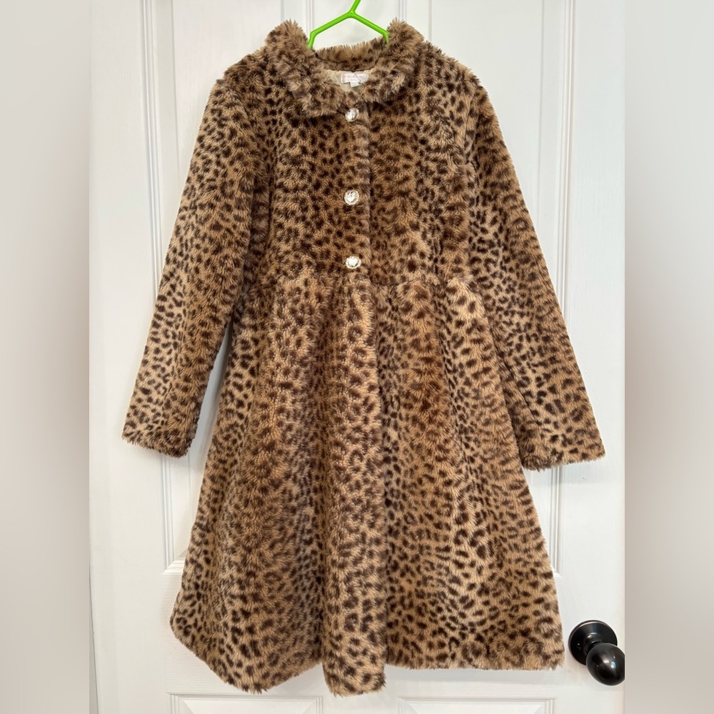 Leopard Faux Fur Dress Coat | Tahari Girls 7 - Picture 11 of 11